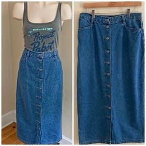 NEW YORK JEANS vintage maxi length button front denim skirt